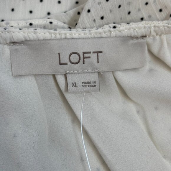 LOFT Top XL White Black Polka Dot V-Neck Ruffle Tie Long Sleeve Blouse Women's - Picture 7 of 9